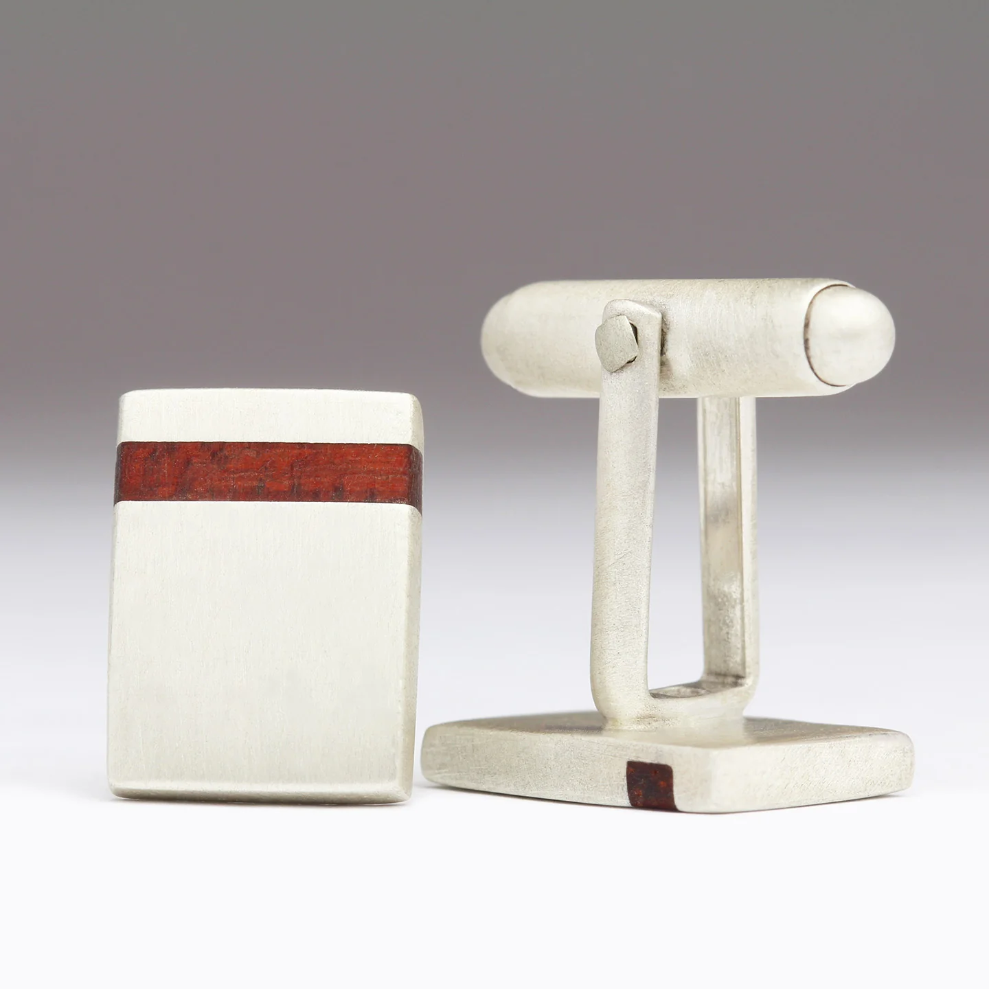 Oblong Silver and Wood Cufflinks - C6 - Image 3