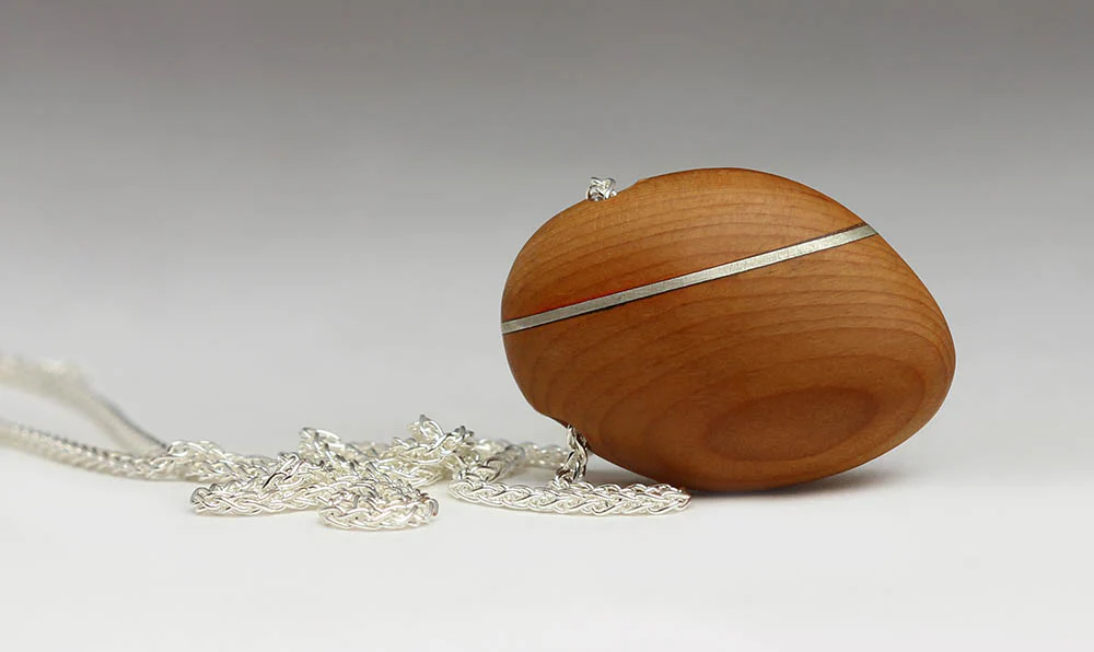 Off Centre Silver Inlay Pebble Pendant - Image 3