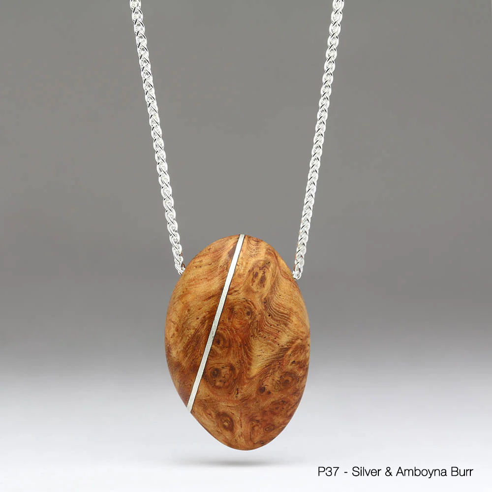 Off Centre Silver Inlay Pebble Pendant - Image 5