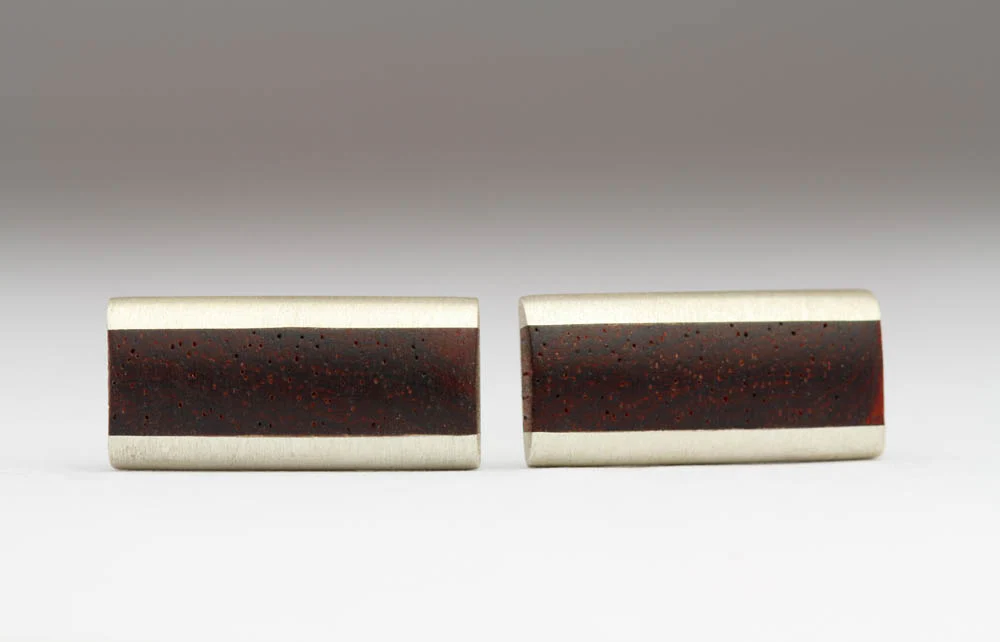 Rounded Silver and Kingwood Cufflinks - C1D - Image 3