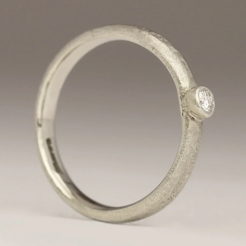 Marazion - Sandcast 0.05ct Bezel Set Diamond Ring - Image 3