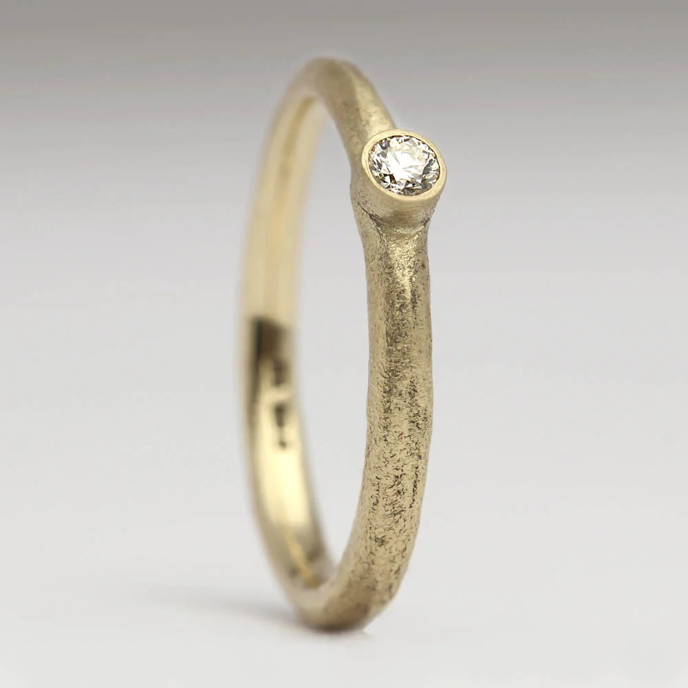 Sennen - Sandcast 0.05ct Bezel Set Diamond Ring - Image 3