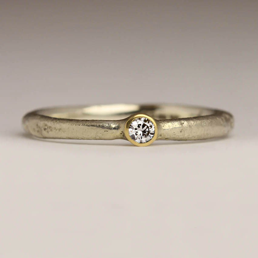 Sennen - Sandcast 0.05ct Bezel Set Diamond Ring - Image 6
