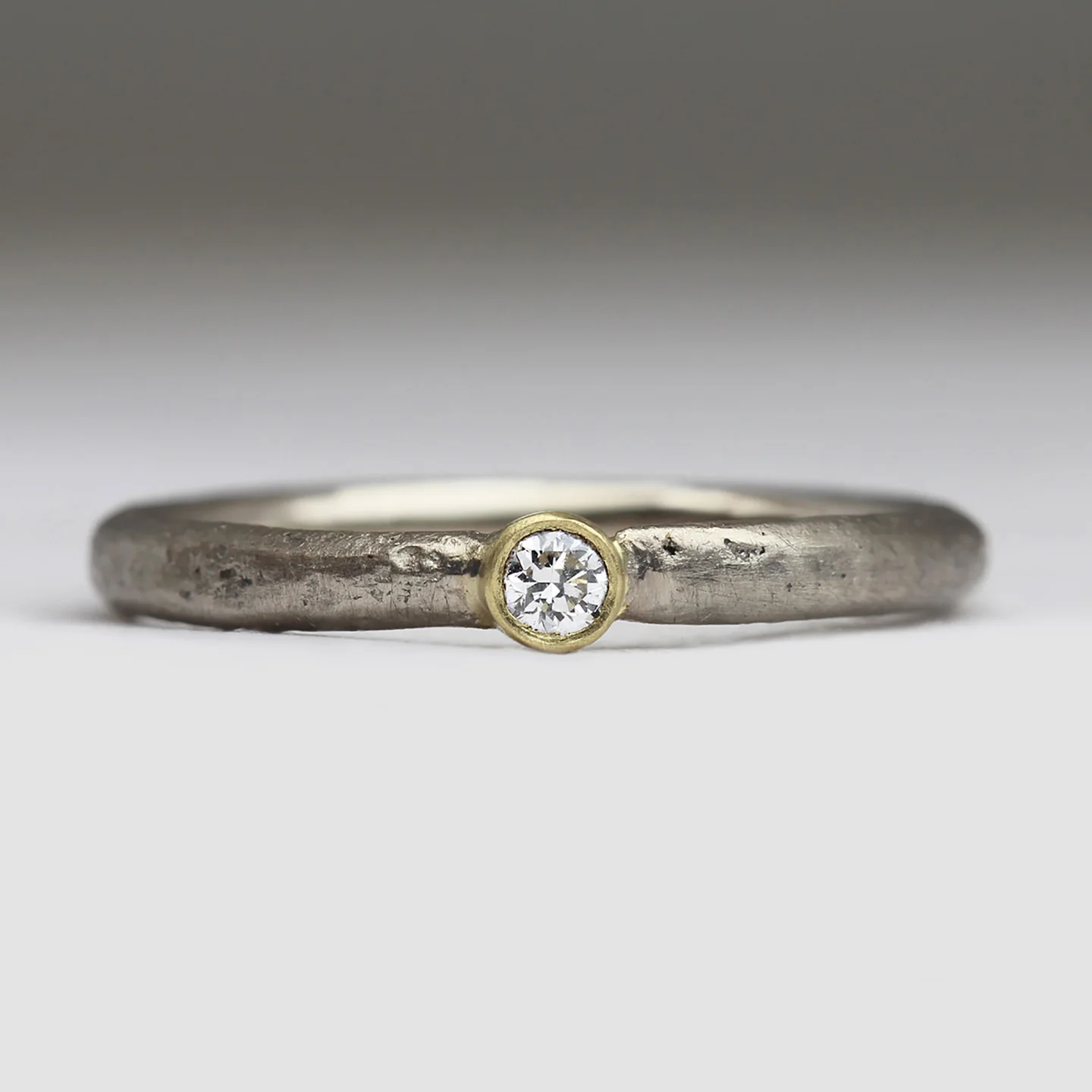 Sennen - Sandcast 0.05ct Bezel Set Diamond Ring - Image 7