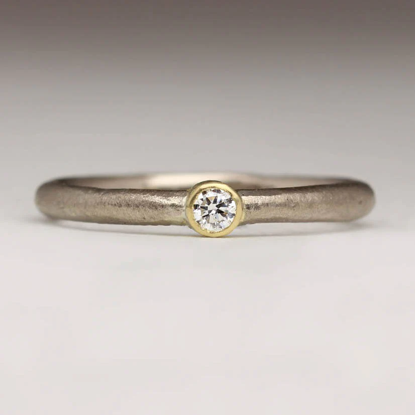 Sennen - Sandcast 0.05ct Bezel Set Diamond Ring - Image 8