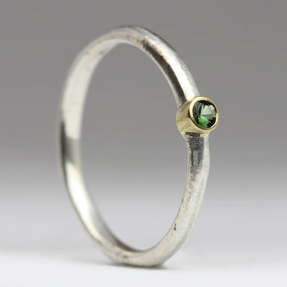 Sennen - Sandcast Bezel Set Green Tourmaline Ring - Image 3