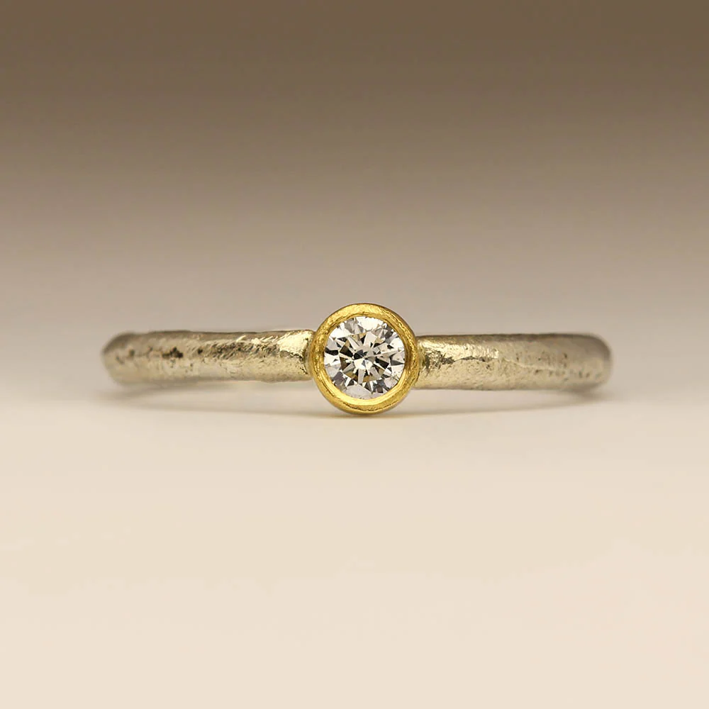 Sennen - Sandcast 0.16ct Bezel Set Diamond Ring - Image 5