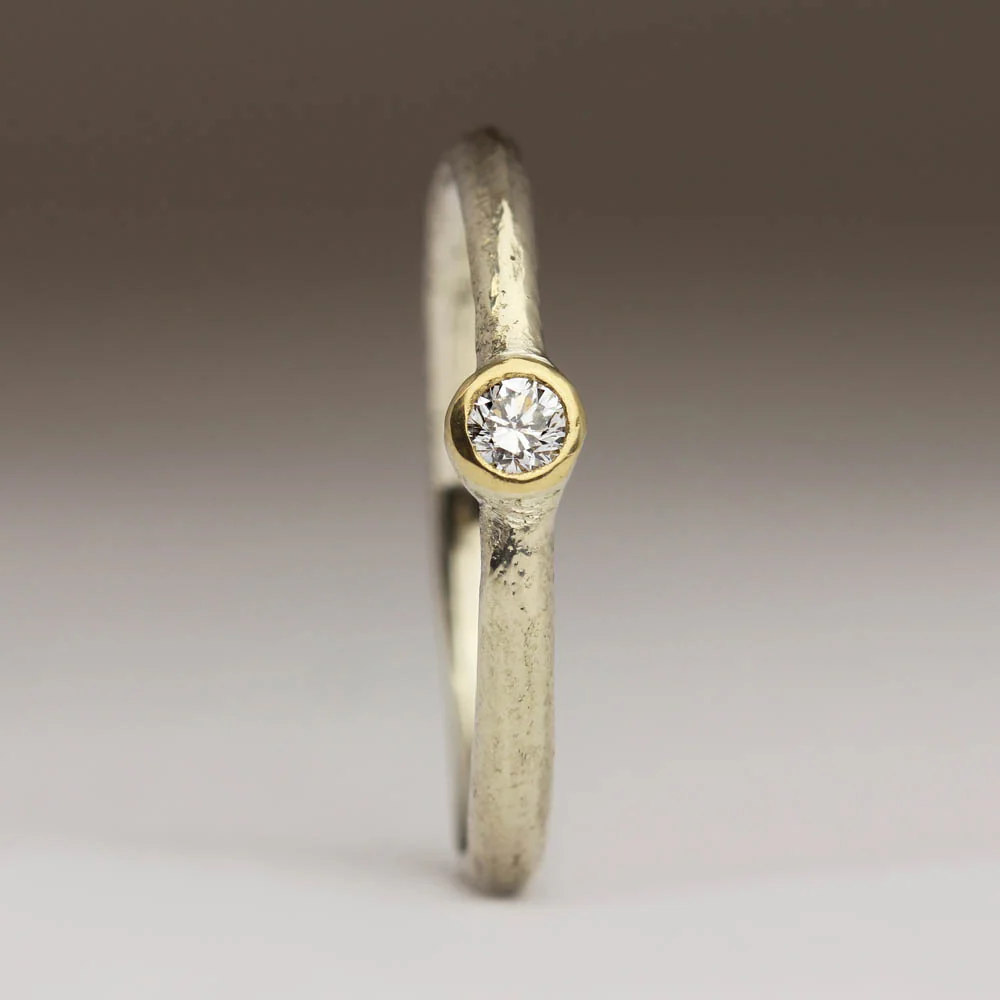 Sennen - Sandcast 0.1ct Bezel Set Diamond Ring - Image 3