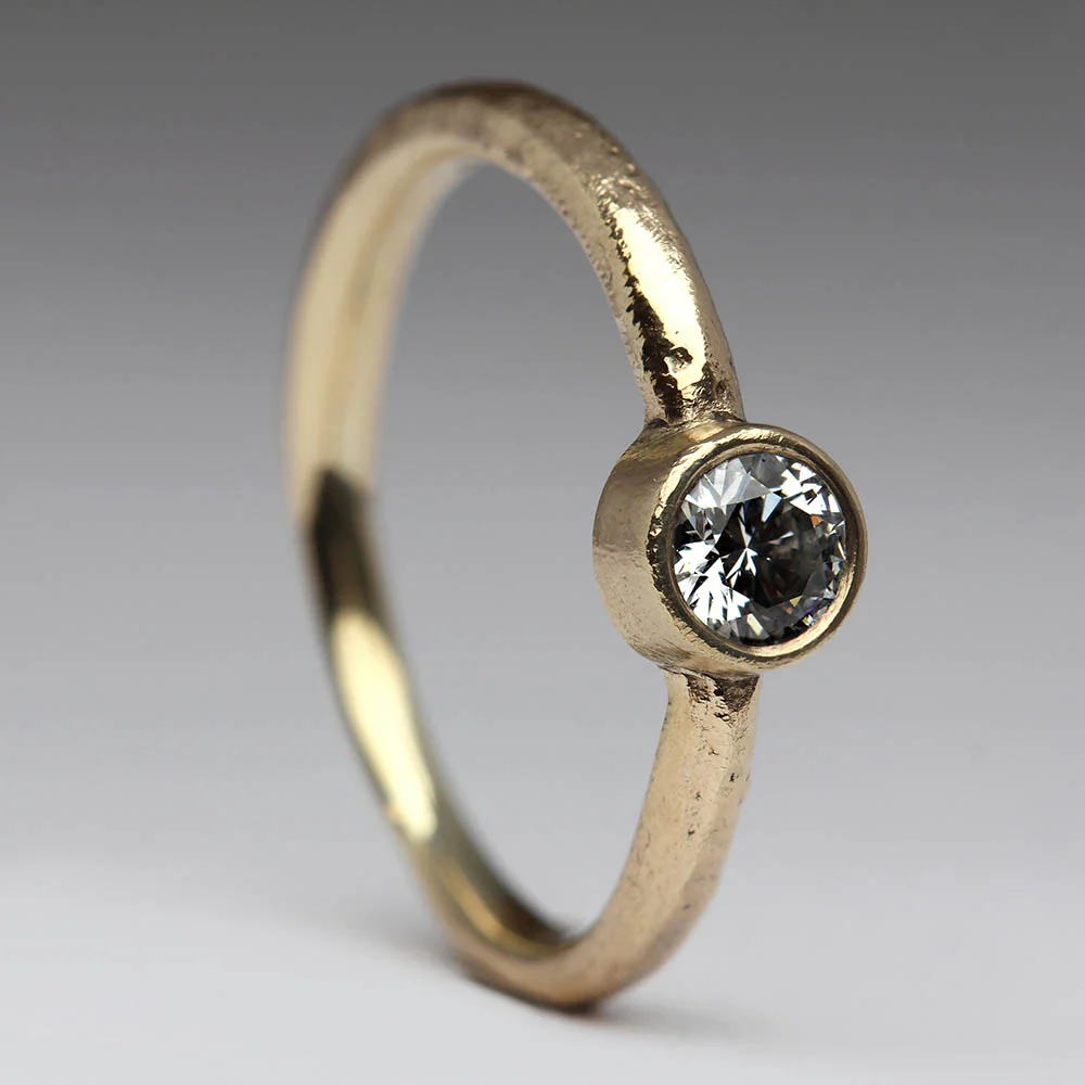 Sennen - Sandcast 0.22ct Bezel Set Diamond Ring - Image 3