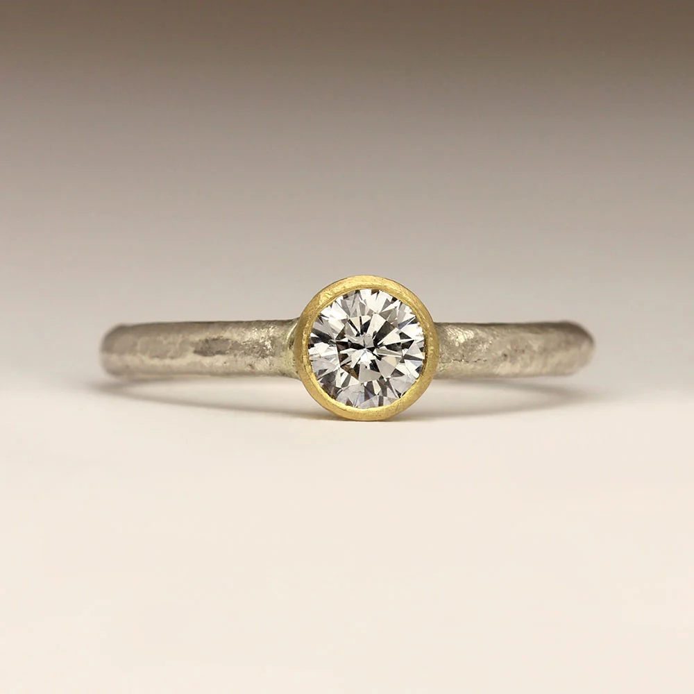 Sennen - Sandcast 0.22ct Bezel Set Diamond Ring - Image 5