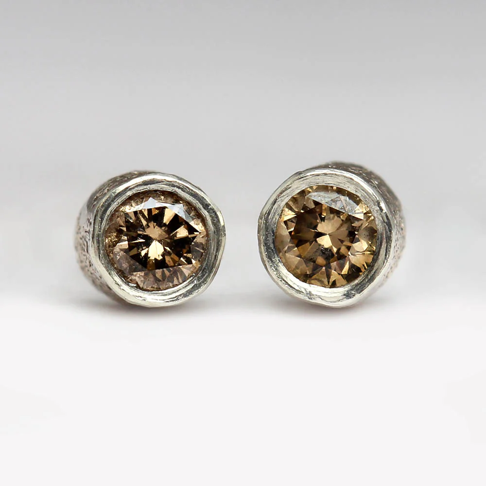 Sandcast Brown Diamond Studs - Image 3