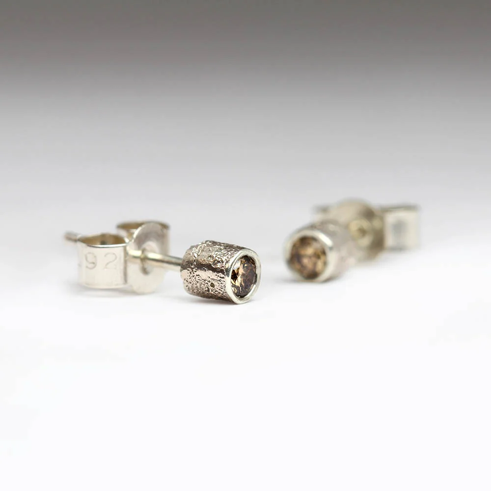 Sandcast Brown Diamond Studs - Image 4