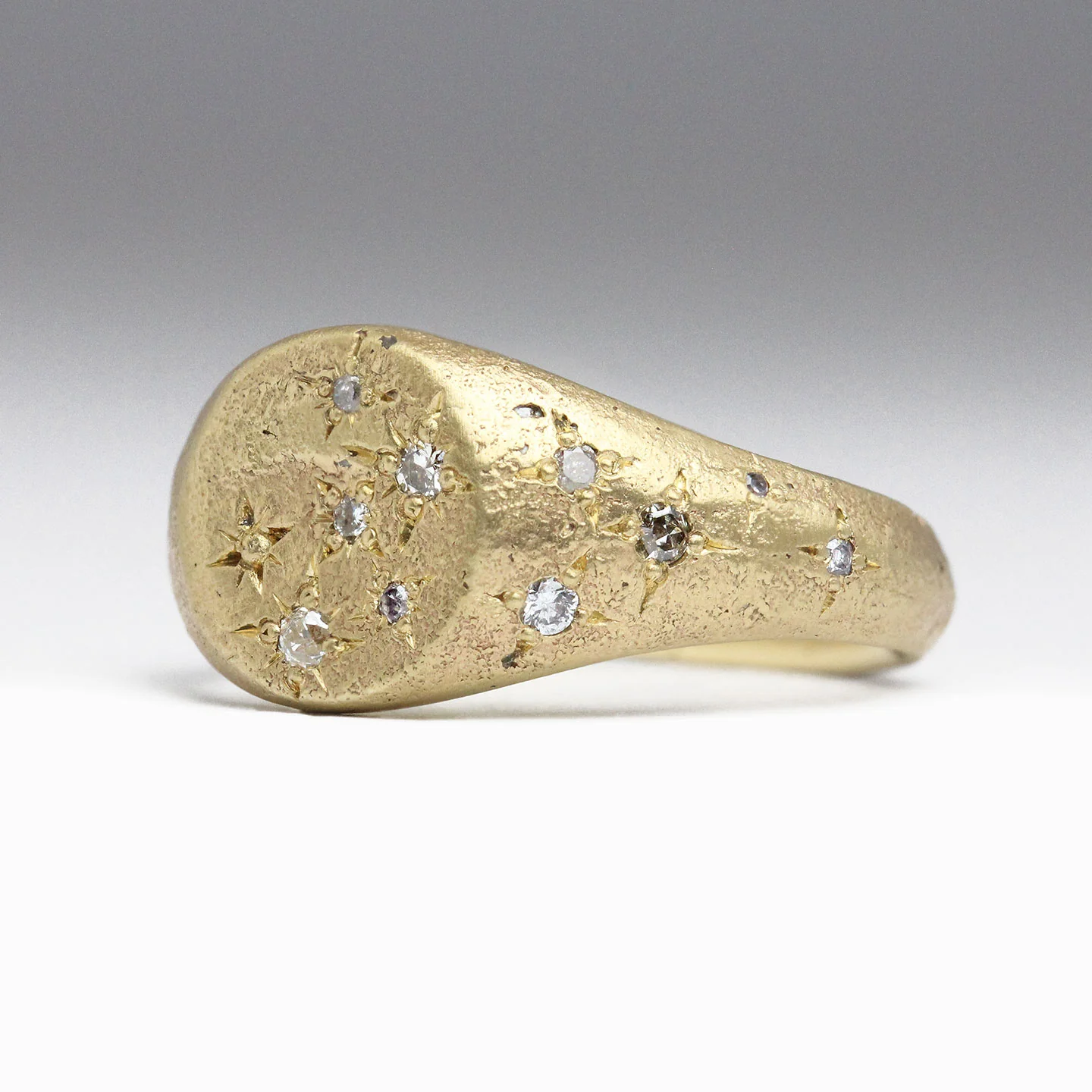 Sandcast Gold & Diamond Scatter Signet Ring - Size L - Image 3