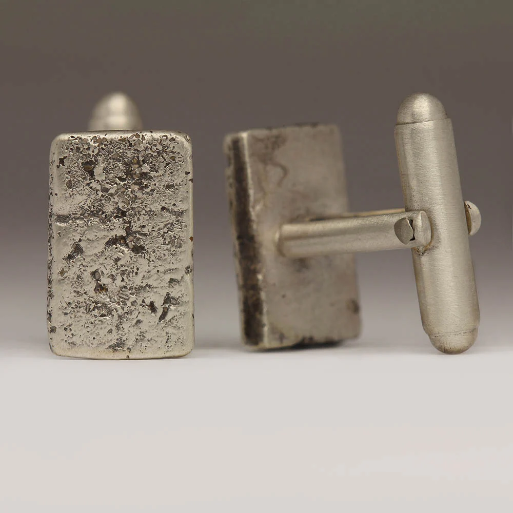 Sandcast Rectangular Silver Cufflinks - Image 3
