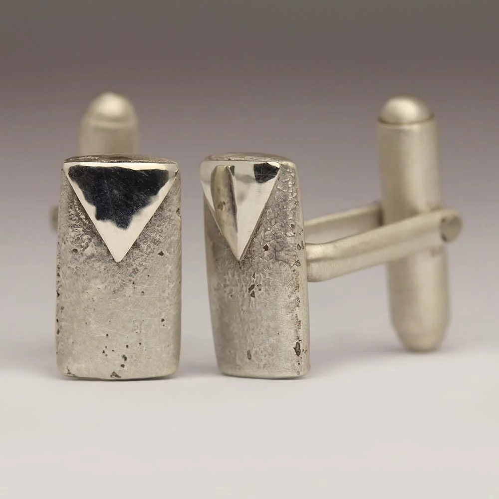 Sandcast Silver Triangle Cufflinks - Ready to Wear - Image 3