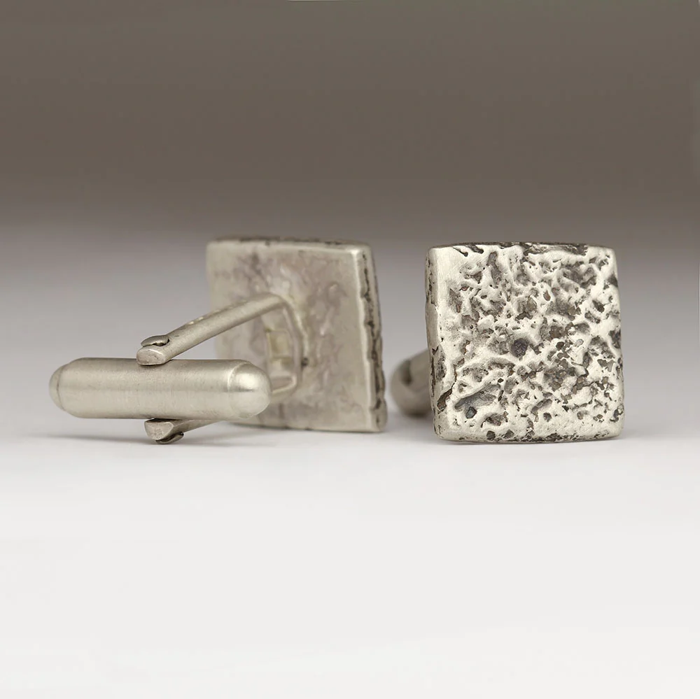 Sandcast Square Silver Cufflinks - Image 3
