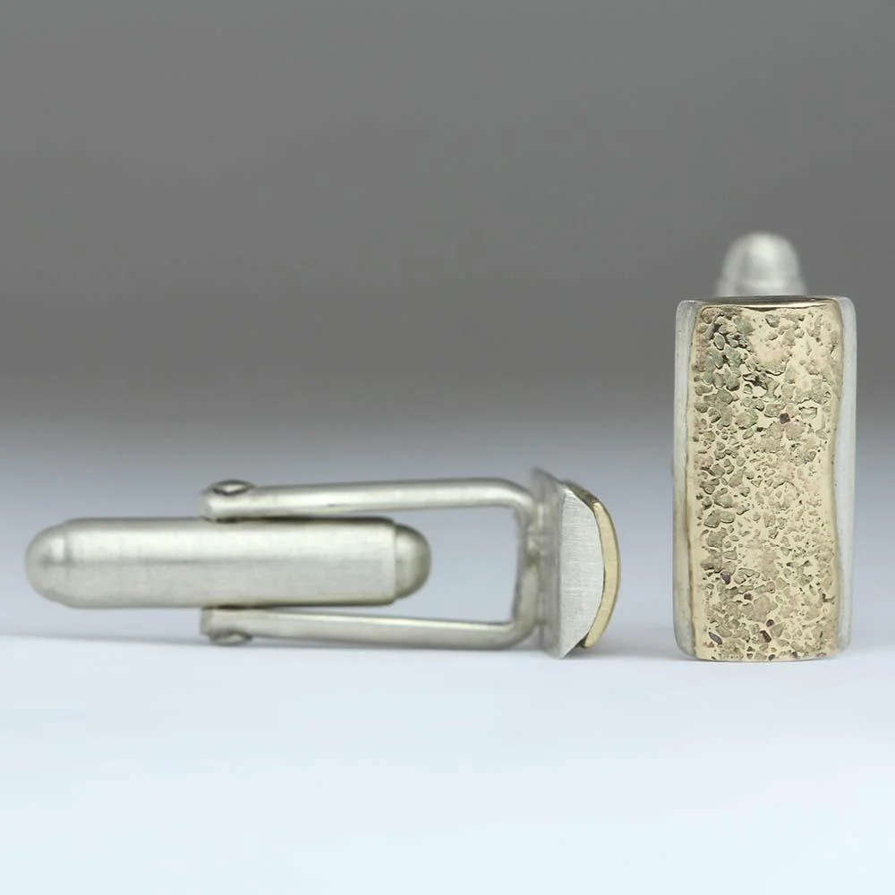 Silver and Sandcast 9ct Gold Cufflinks - Ready to Wear - Image 3