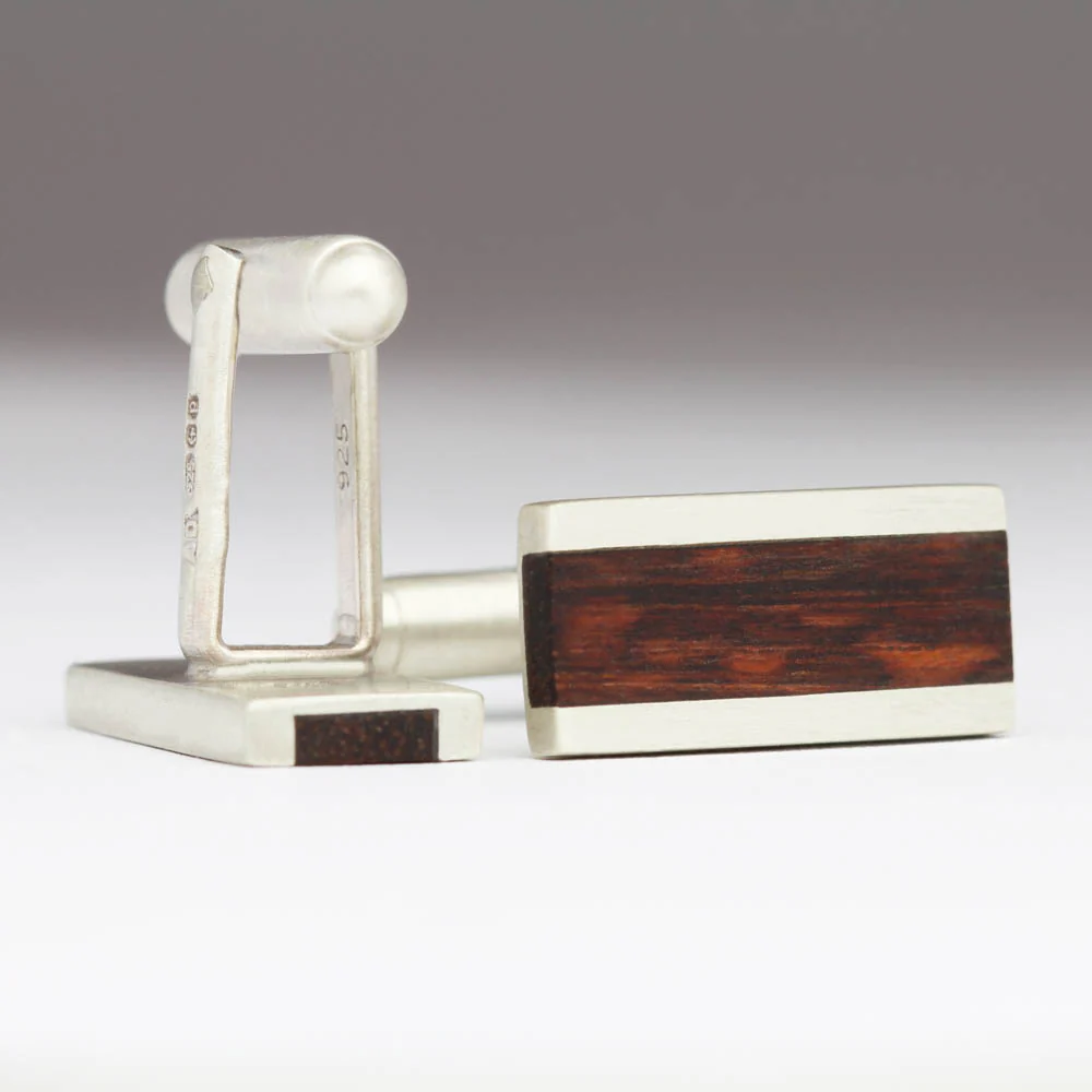 Rectangular Silver and Snakewood Cufflinks - C1F - Image 3